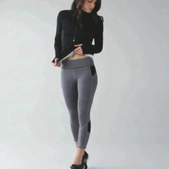 Lululemon  Womens 4 Pace Rival Crop 23” Leggings Stretch Gray Black - Picture 1 of 7